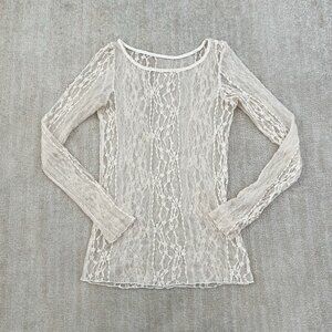 3 for $6 Summer Festival Boho Cream Lace Stretch Blouse Top